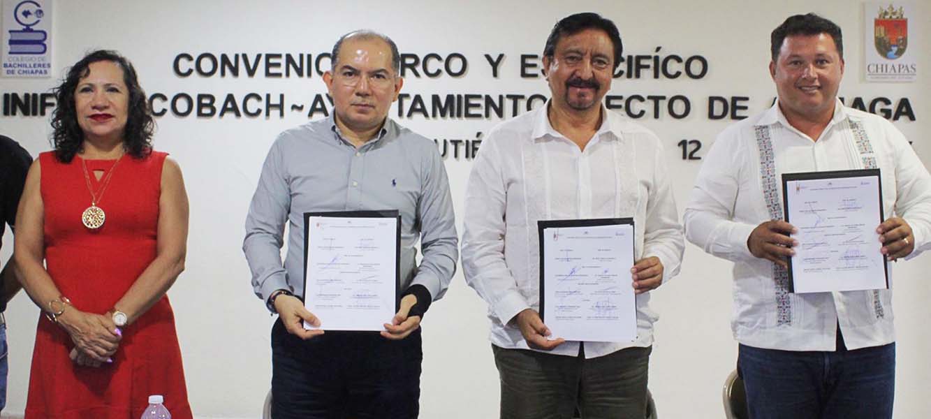 Foto: Suscriben convenio Inifech, Cobach y Ayuntamiento electo de Arriaga para consolidar infraestructura del Plantel 232